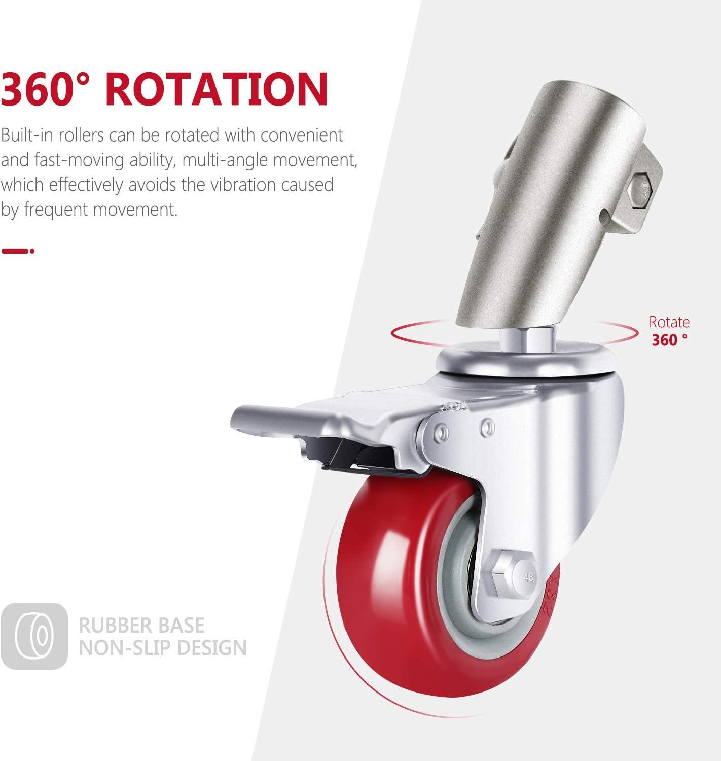 Neewer 3" Red and Silver Aluminum Swivel Caster Wheels Set