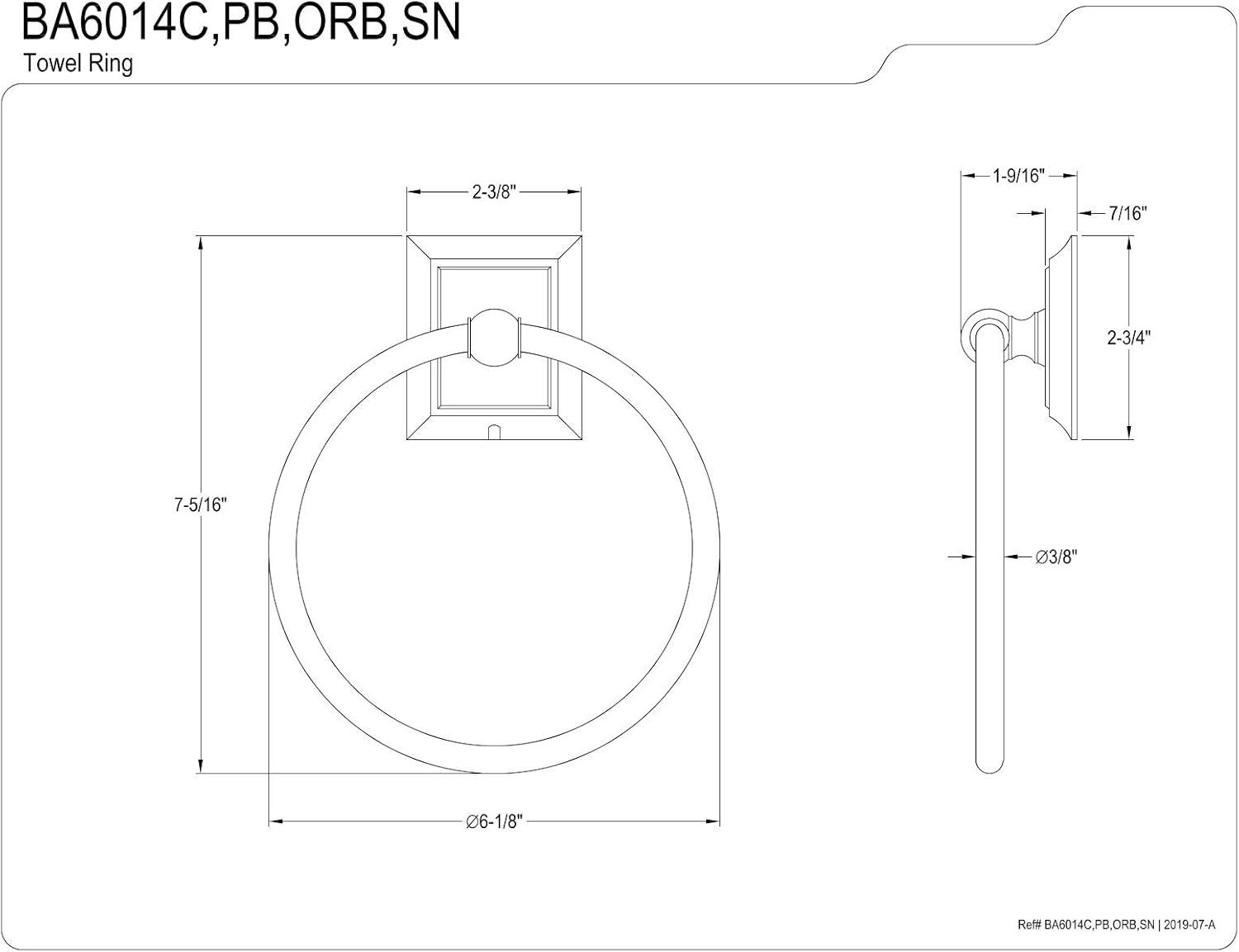 Polished Chrome Wall Mounted Towel Ring with Square Flange