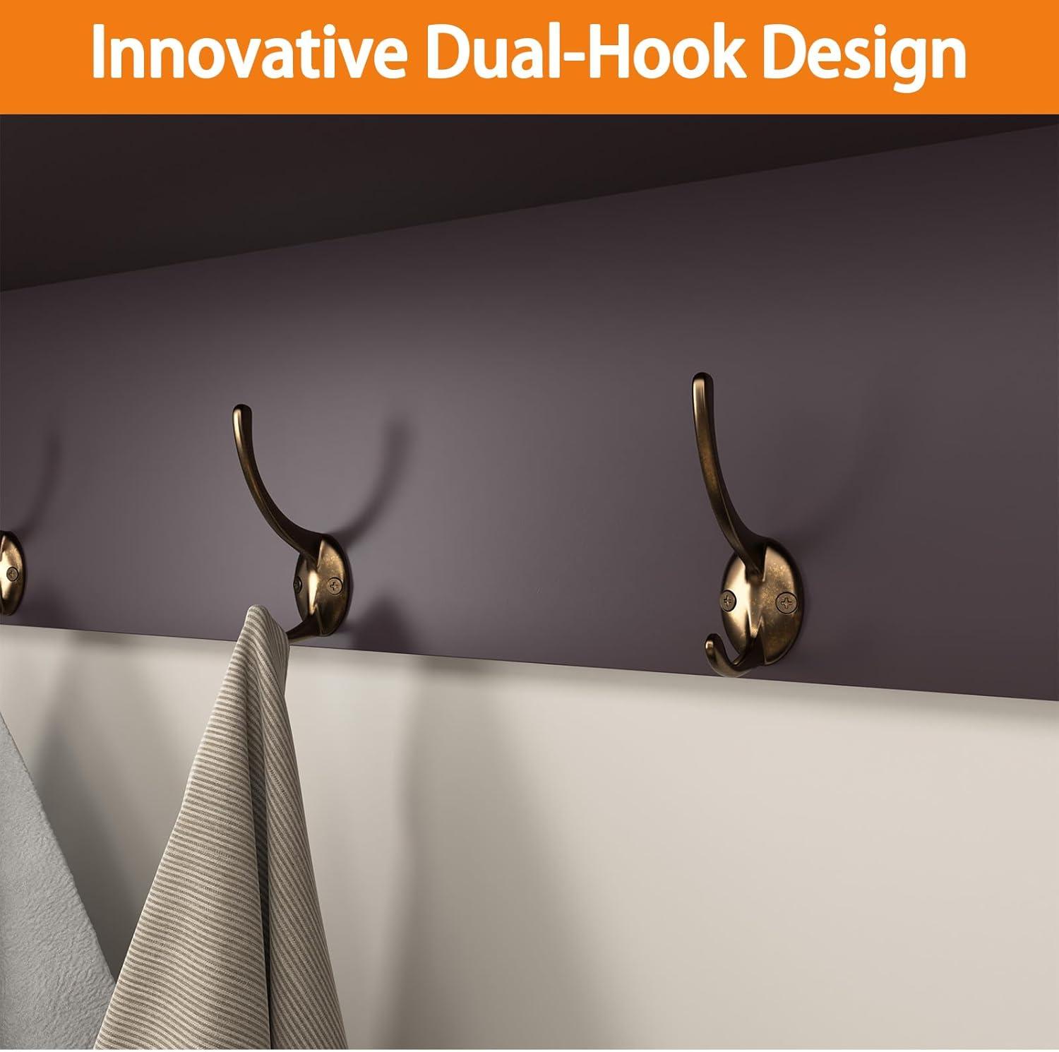 BaytoCare White Entryway Wall Mounted Coat Rack with 4 Dual Hooks Living Room Wooden Storage Shelf