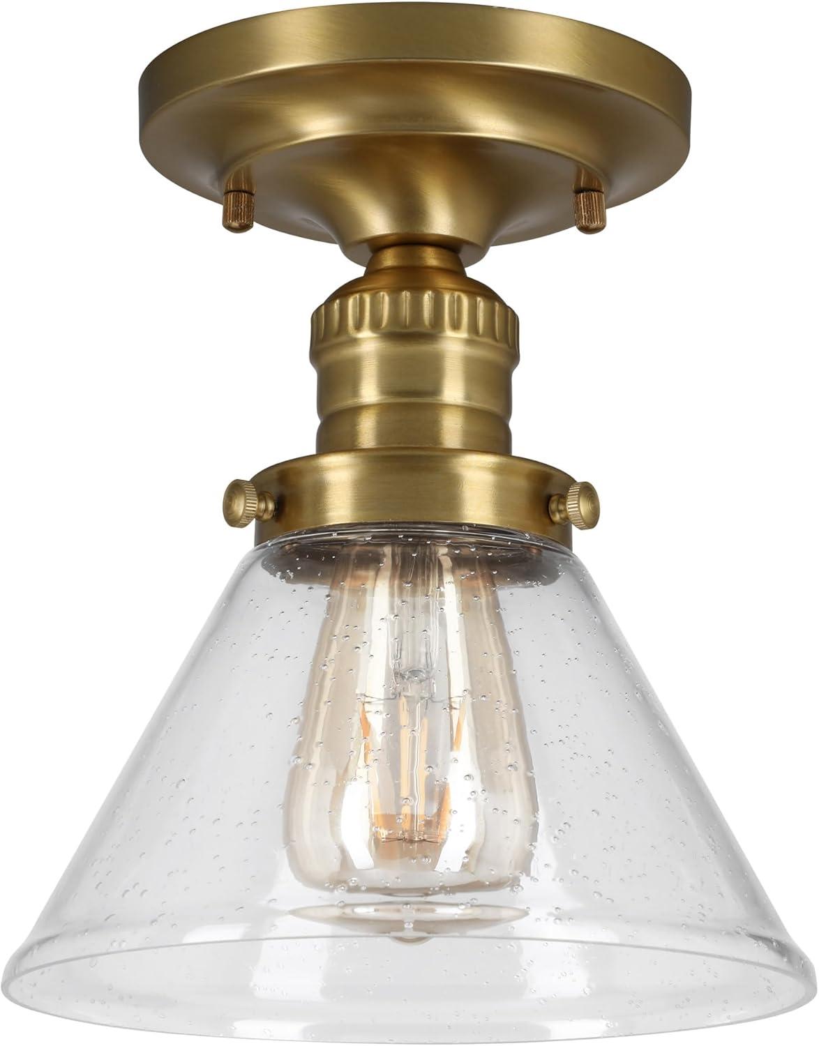 Satin Gold and Clear Glass Semi-Flush Ceiling Light