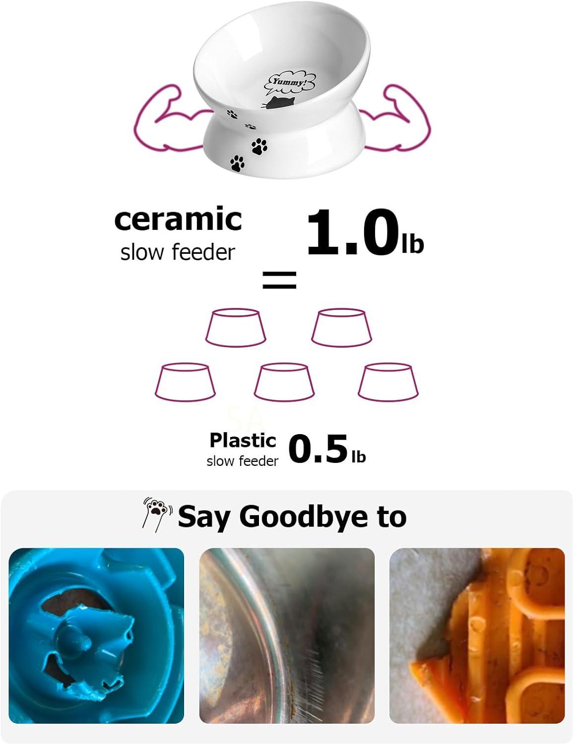 Cat Bowl Anti Vomiting,Raised Cat Food Bowls, Tilted Elevated Cat Bowl, Ceramic Pet Food Bowl for Flat Faced Cats, Small Dogs