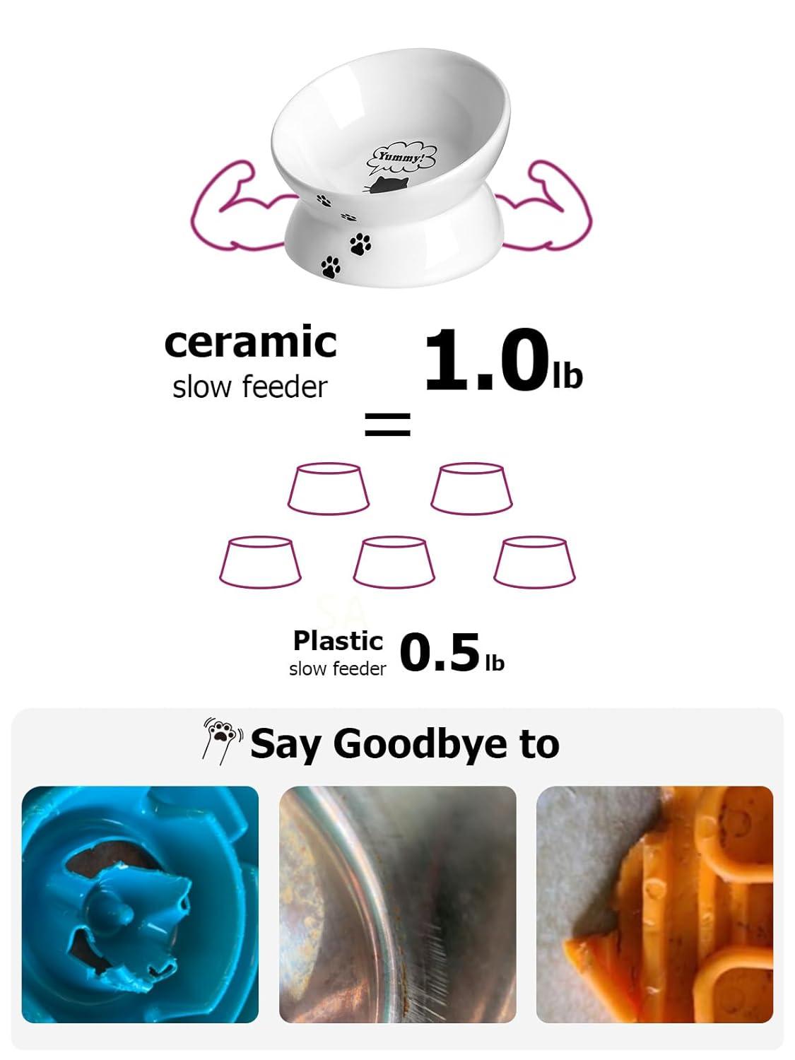 Cat Bowl Anti Vomiting,Raised Cat Food Bowls, Tilted Elevated Cat Bowl, Ceramic Pet Food Bowl for Flat Faced Cats, Small Dogs