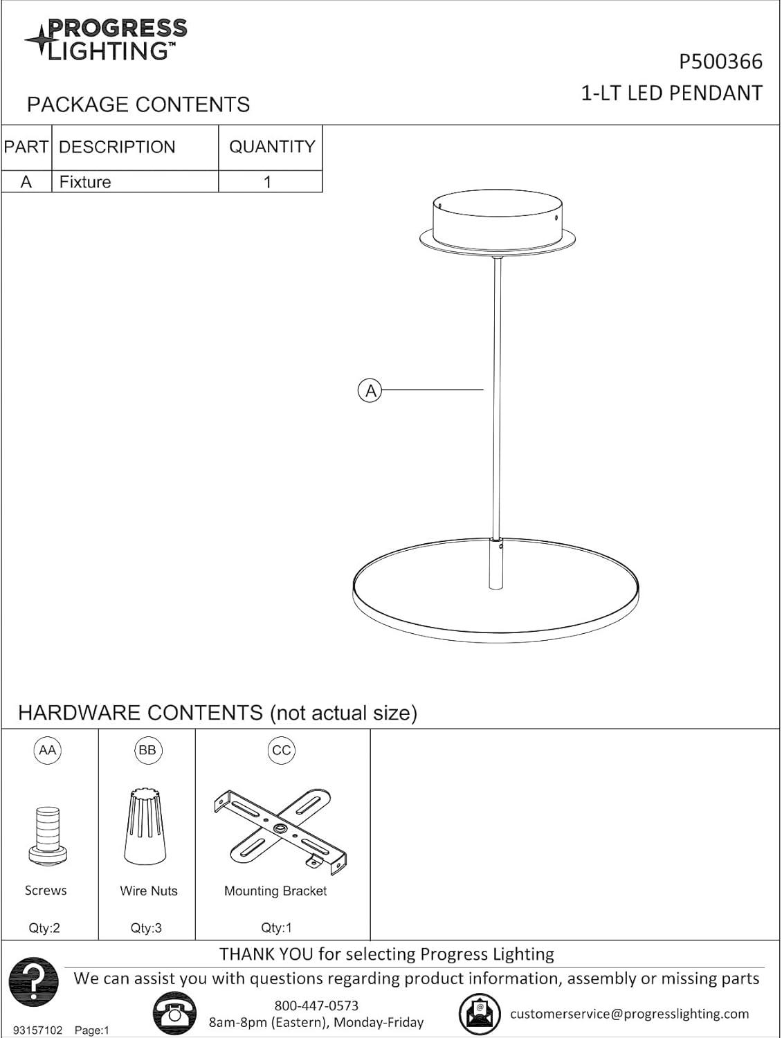 Progress Lighting Everlume 1-Light LED Pendant, Matte Black, Edge-Lit Flat Panel Diffuser
