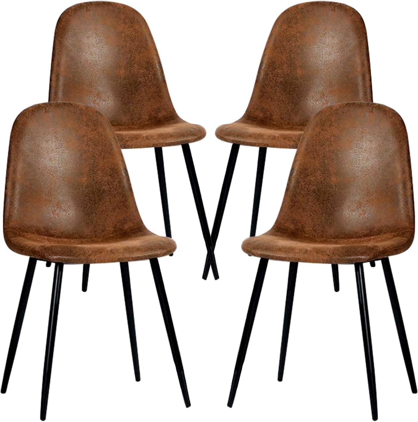 Set of 4 Brown Suede Upholstered Side Chairs with Metal Legs