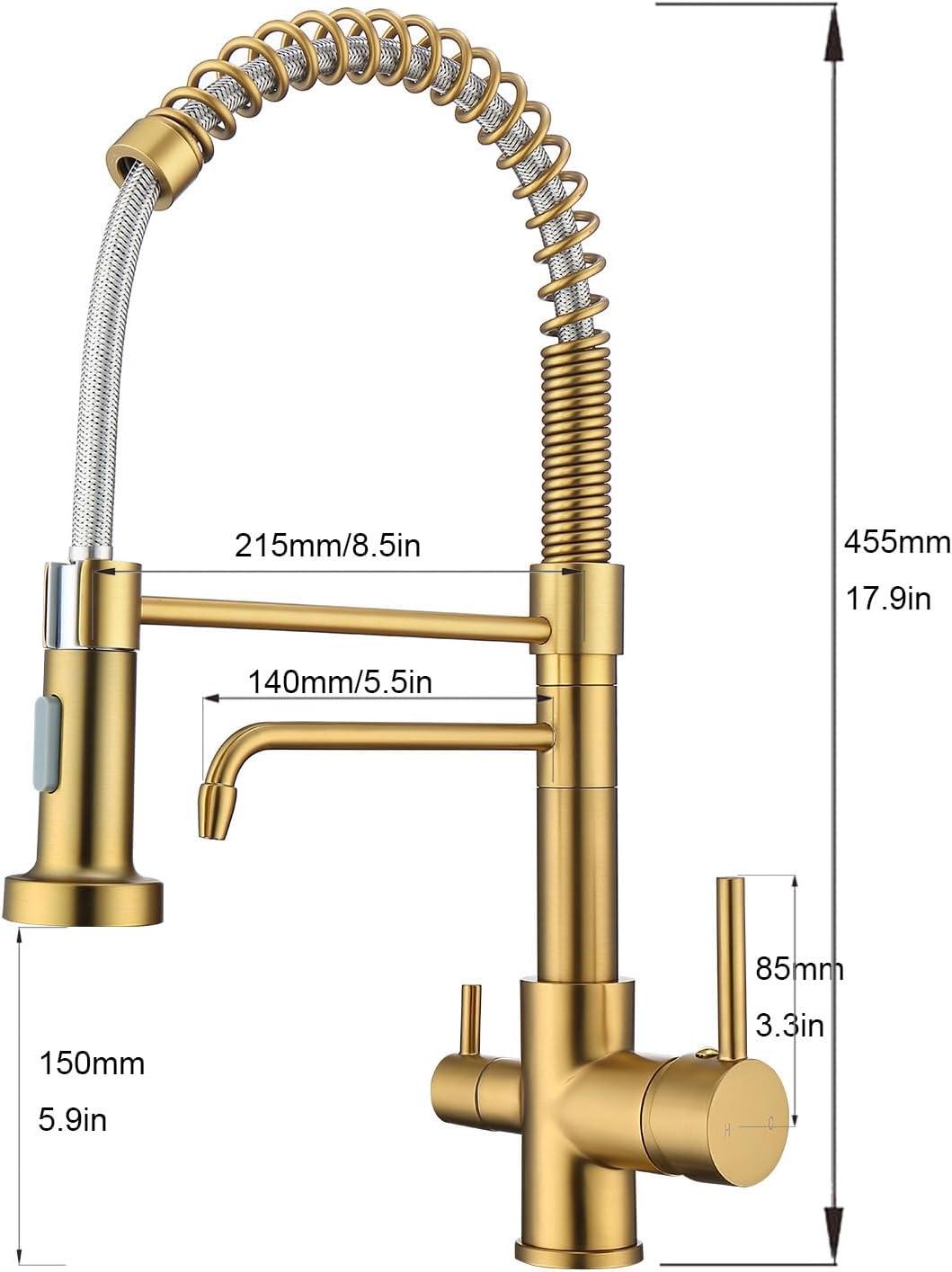 Brushed Gold Commercial Pull-Down Kitchen Faucet with Spray