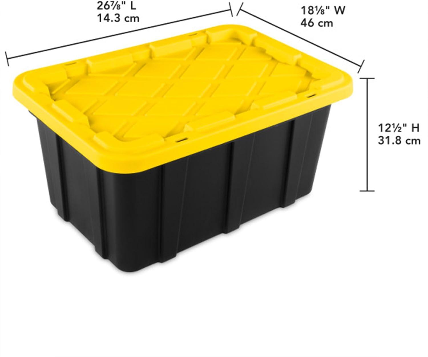 Sterilite 17 Gallon Black and Yellow Stackable Plastic Storage Totes, 6 Pack