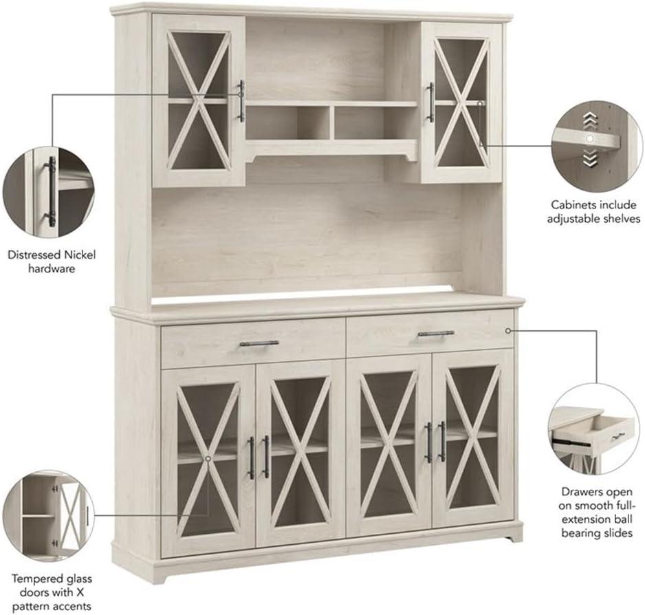 Linen White Oak Farmhouse China Cabinet with Hutch