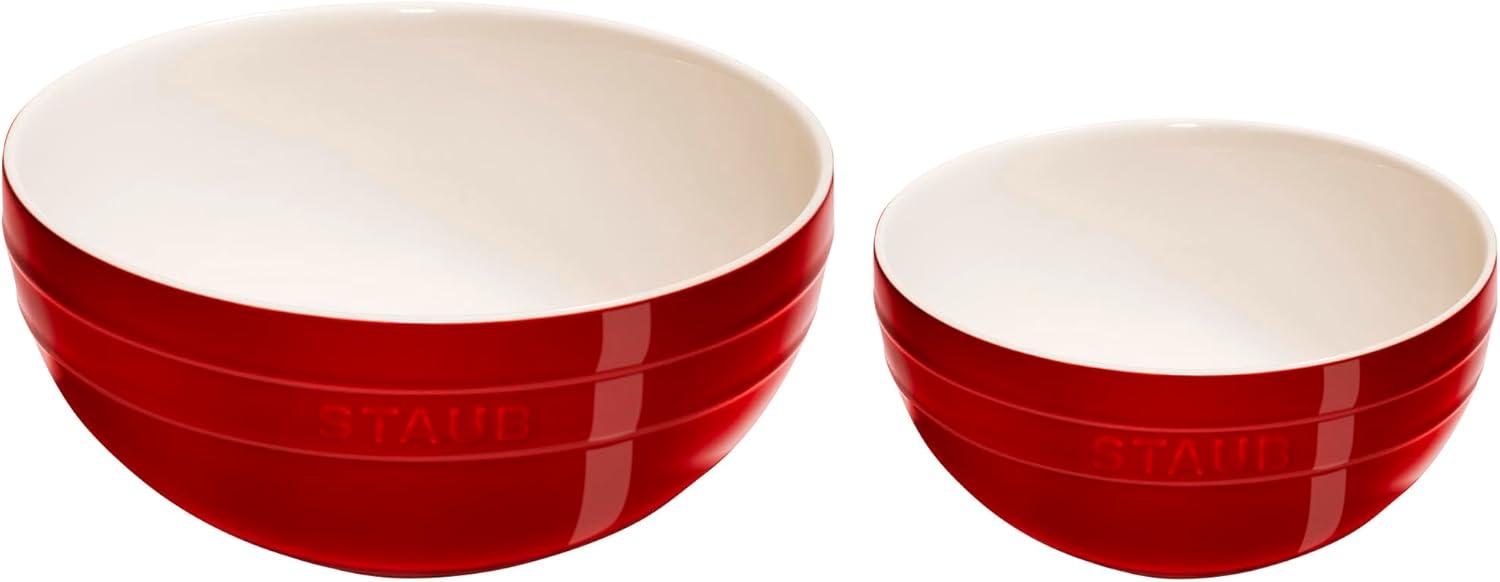 Cherry Red Ceramic 2-Piece Nested Mixing Bowl Set