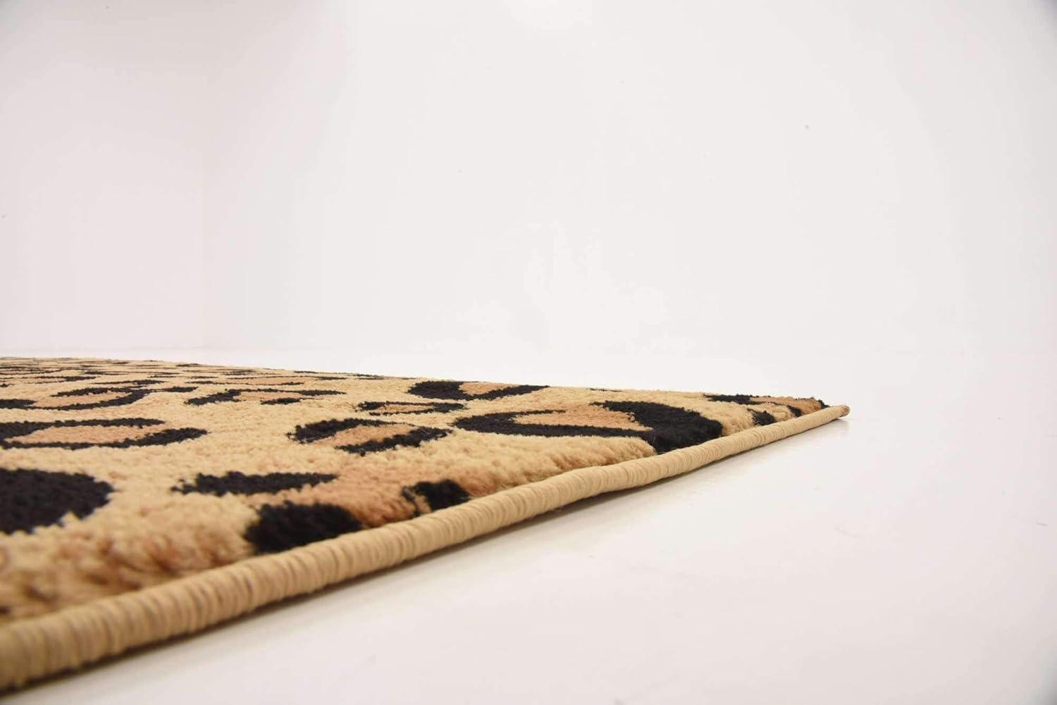 Unique Loom Wildlife Collection Area Rug - Leopard (6' 1" Square Light Brown/Black)