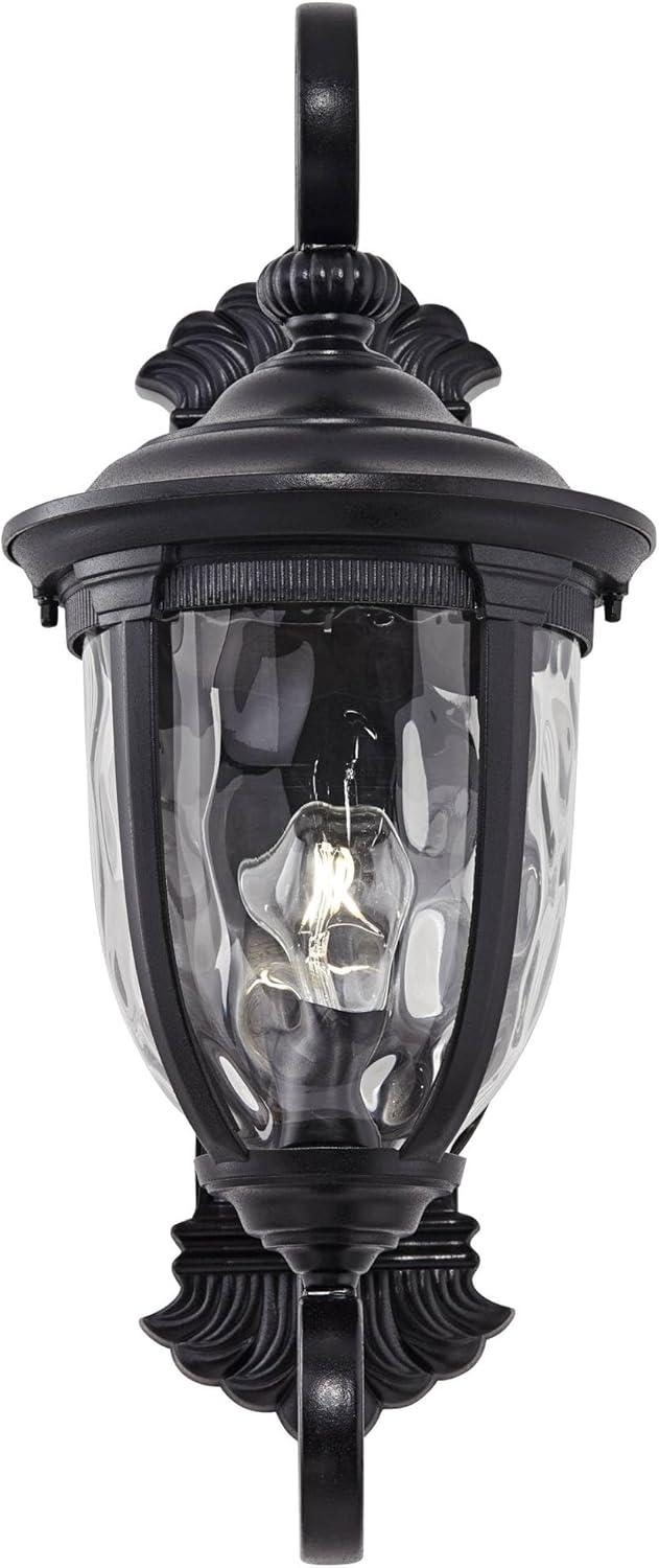 Bellagio Dual Scroll 24" Black Outdoor Wall Light with Clear Hammered Glass