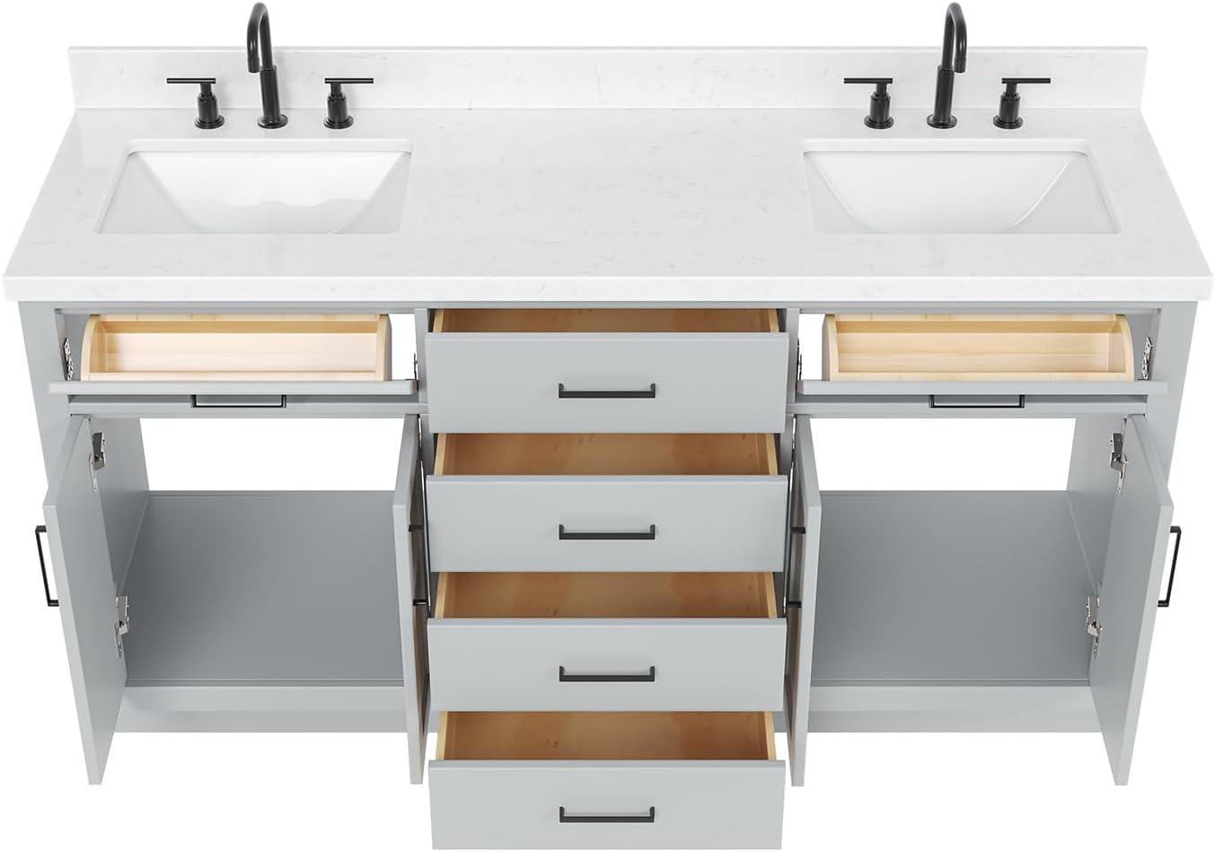 Wildon Home® Tidworth 66'' Solid Wood Double Bathroom Vanity with 1.5'' Carrara Quartz Top, Rectangular Sinks