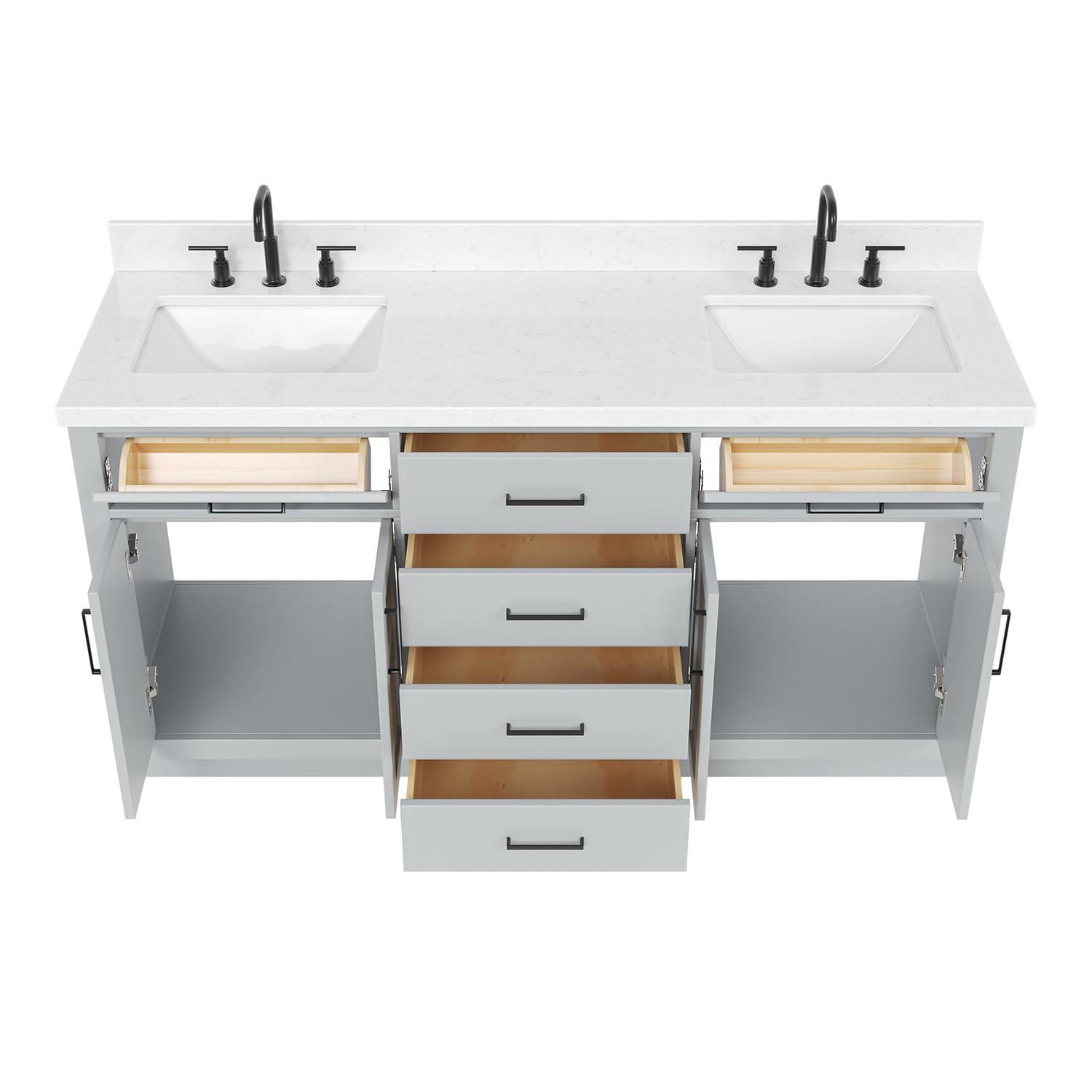 Wildon Home® Tidworth 66'' Solid Wood Double Bathroom Vanity with 1.5'' Carrara Quartz Top, Rectangular Sinks