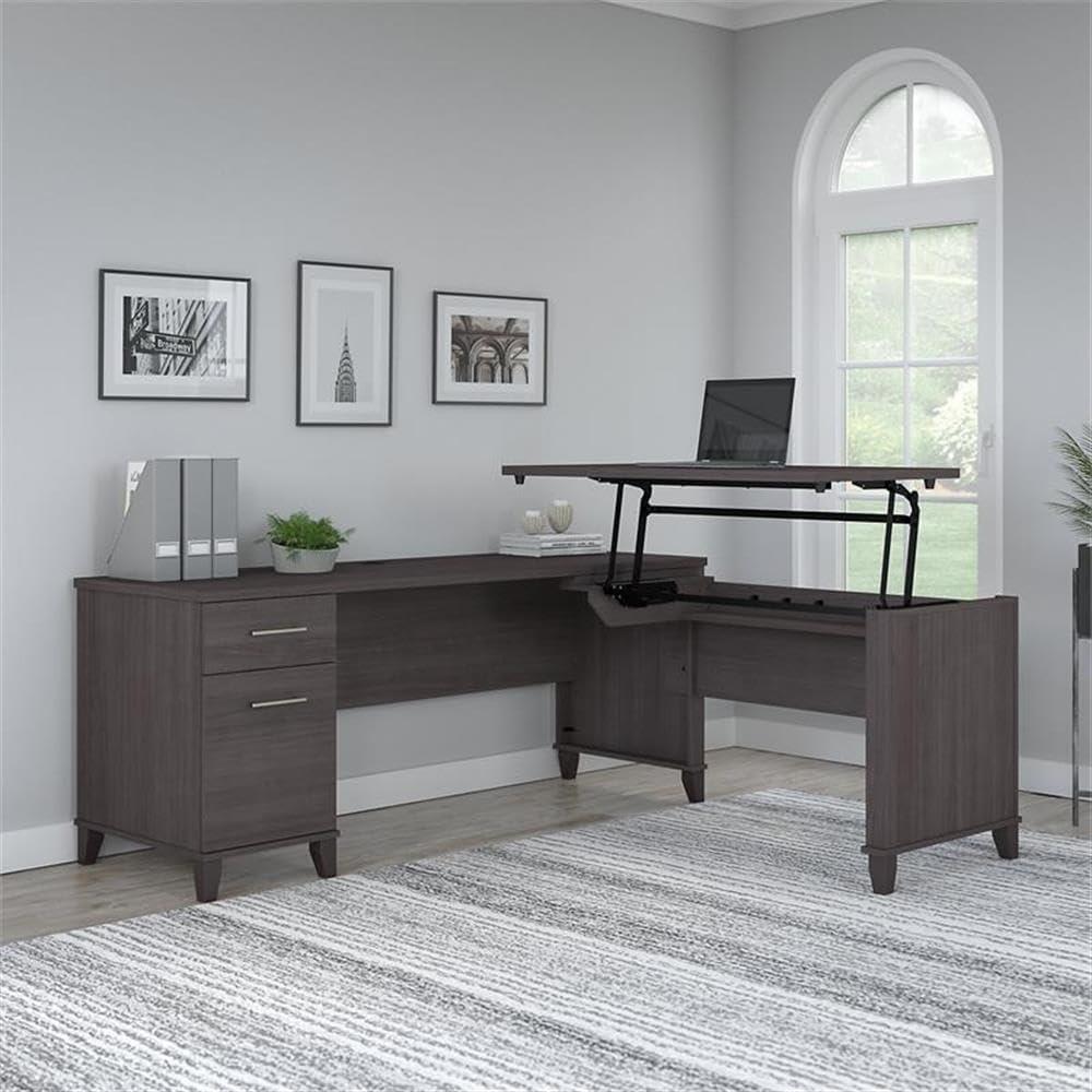 Bush Furniture Somerset 72W Sit Stand L Shaped Desk in Storm Gray