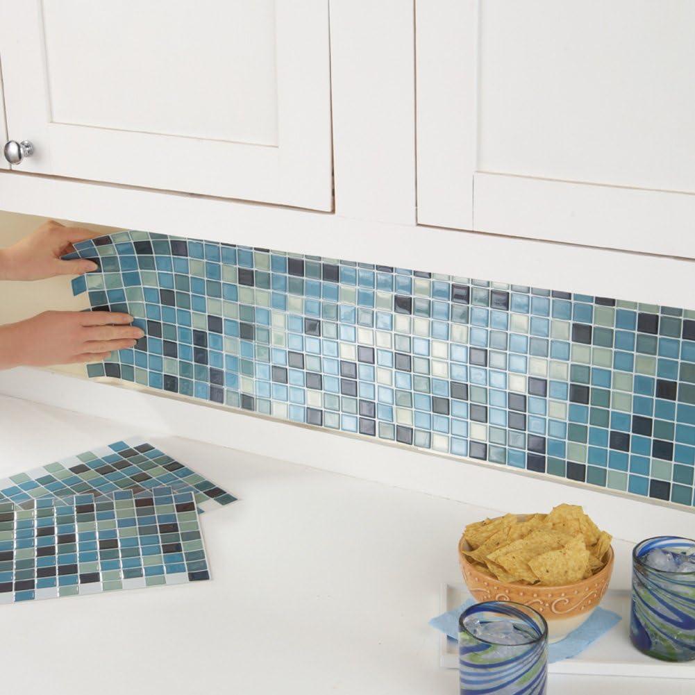 Collections Etc Multi-Colored Adhesive Mosaic Backsplash Tiles for Kitchen and Bathroom - Set Of 6