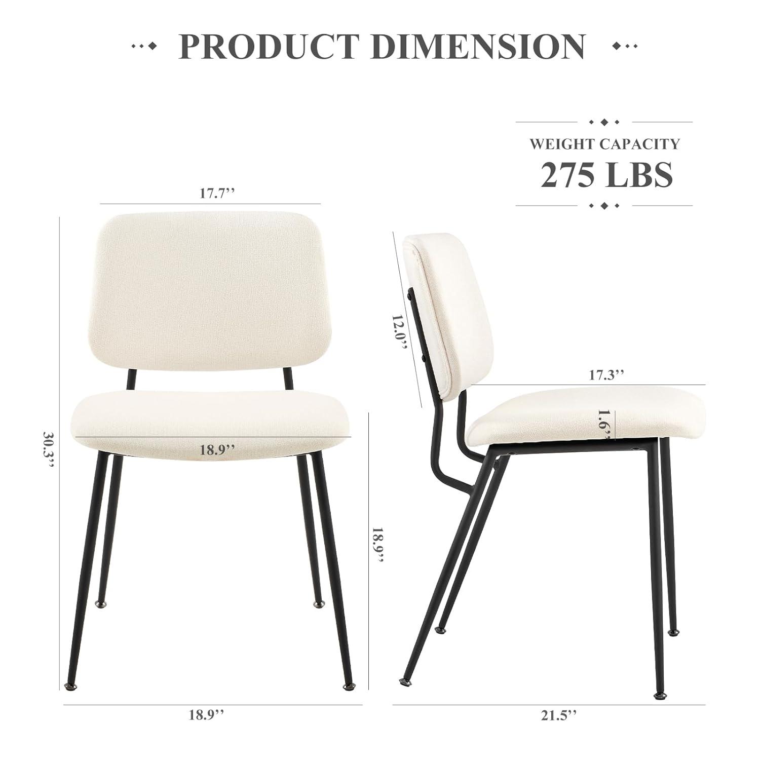 COLAMY Modern Upholstered Dining Chairs Set of 2, Fabric Dining Room Chairs Accent Diner Chair Stylish Kitchen Chairs with Solid Metal Legs, Cream
