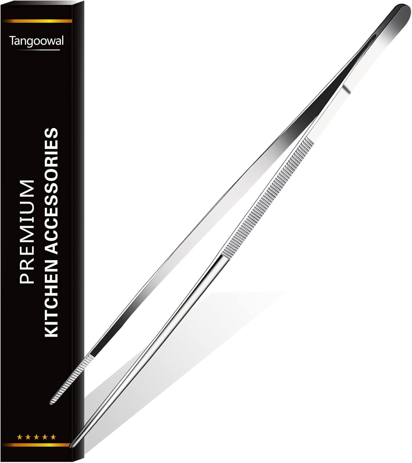 Bentne 12Inch Fine Tweezer Tongs 2pcs Extra Long Stainless Steel Tweezers Tongs for Outdoor BBQ Daily Cooking