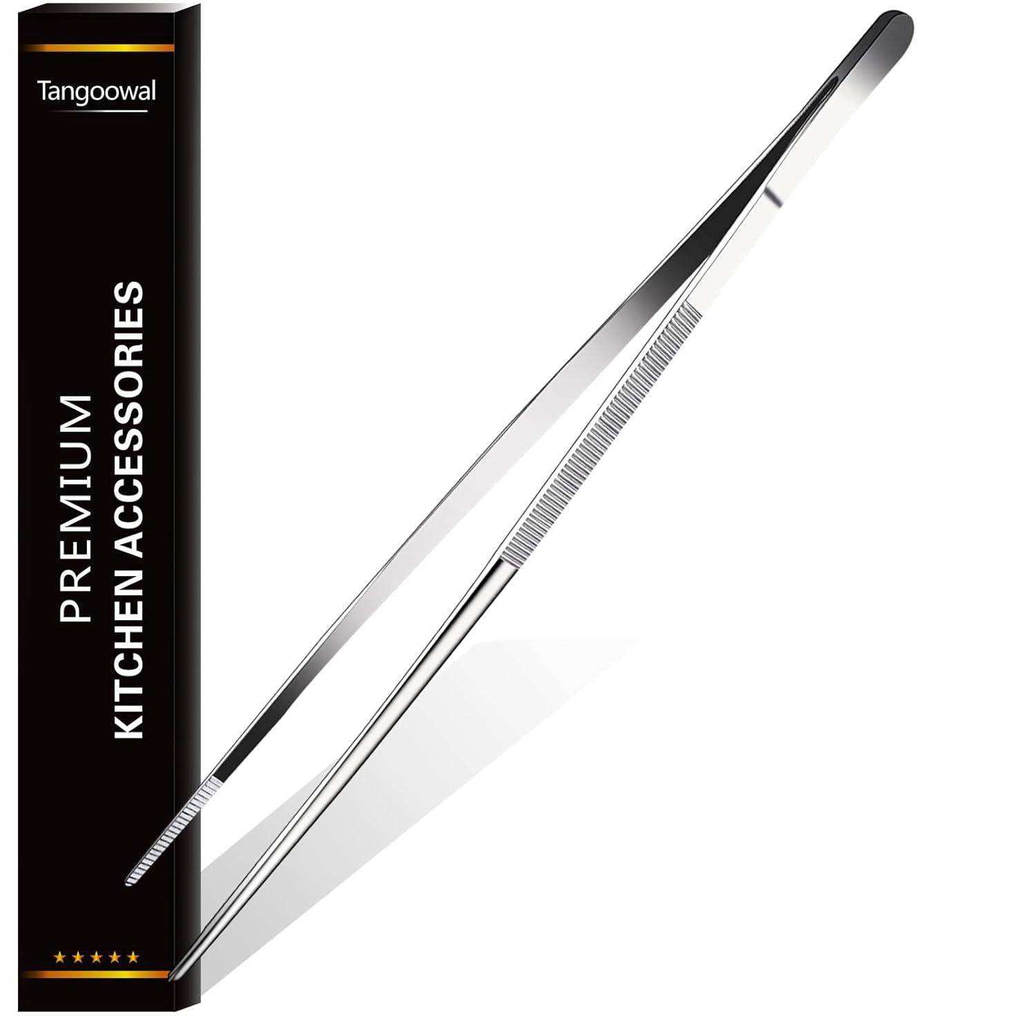 Bentne 12Inch Fine Tweezer Tongs 2pcs Extra Long Stainless Steel Tweezers Tongs for Outdoor BBQ Daily Cooking