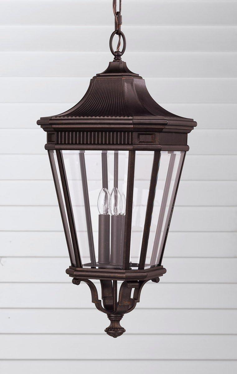 Grecian Bronze 3-Light Outdoor Pendant with Clear Beveled Glass