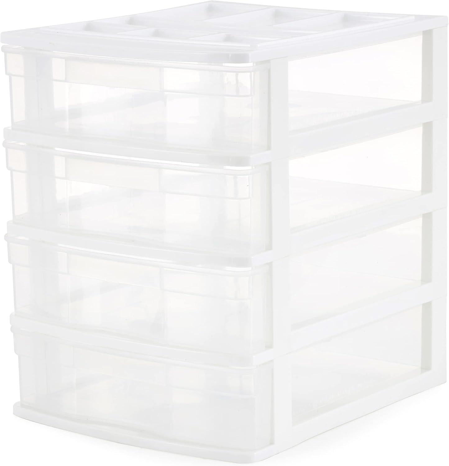 White and Clear 4-Drawer Desktop Storage Organizer