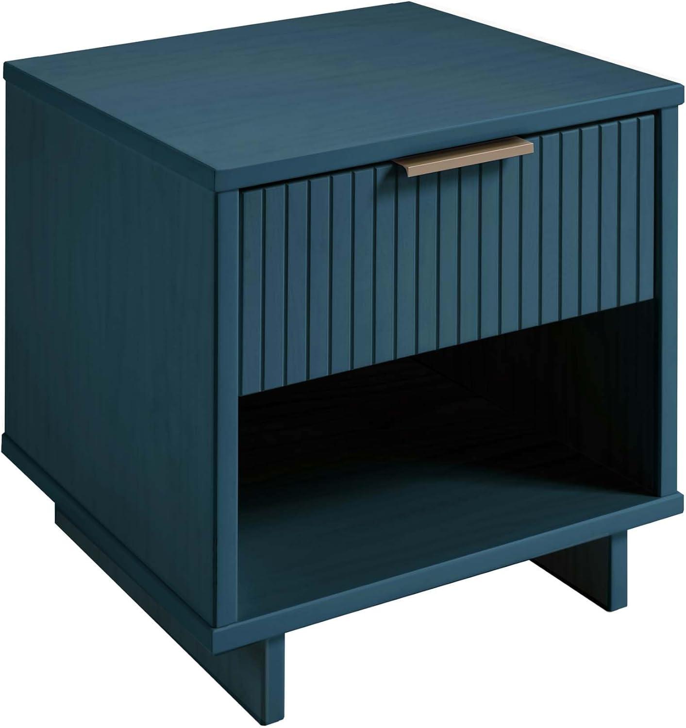 Manhattan Comfort Set of 2 Granville Nightstands with Drawer Midnight Blue: UV Finish, Soft Close, Metal Handles
