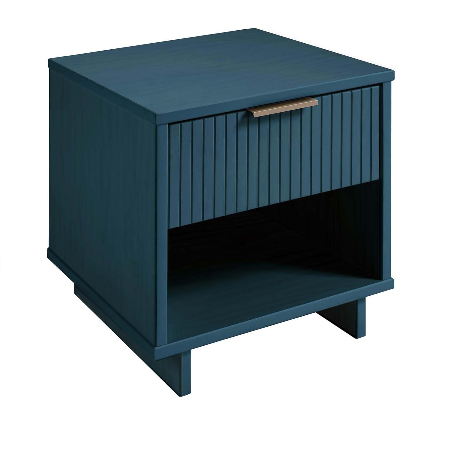 Manhattan Comfort Set of 2 Granville Nightstands with Drawer Midnight Blue: UV Finish, Soft Close, Metal Handles