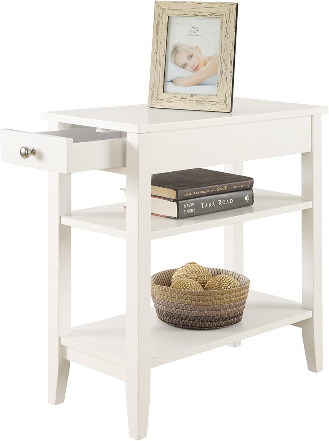 TiaGOC American Collection 3-Tier End Table with Drawer, 23.5 x 11.25 x 24, White