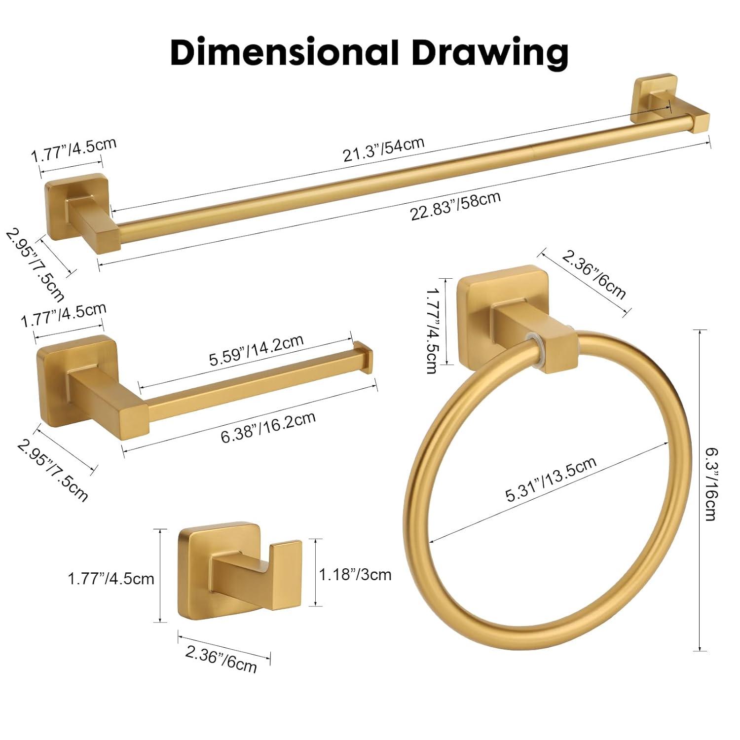 5 Pieces Brushed Gold Bathroom Hardware Accessories Set,Stainless Steel 23.6" Hand Towel Bar Set Gold, Toilet Paper Holder, Towel Holder Set,Towel Rack Set for Bathroom