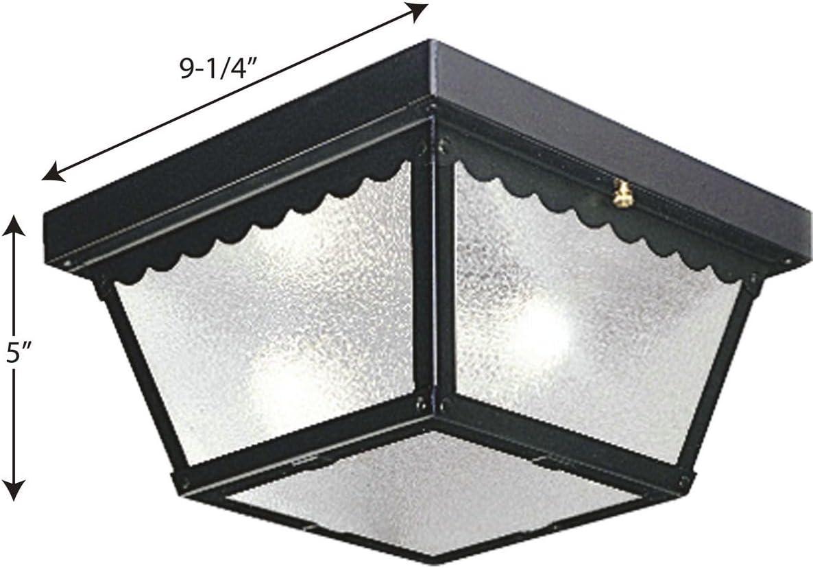 Progress Lighting, Recessed Collection, 2-Light Ceiling Mount, Matte Black, Textured Glass, Scalloped Edge