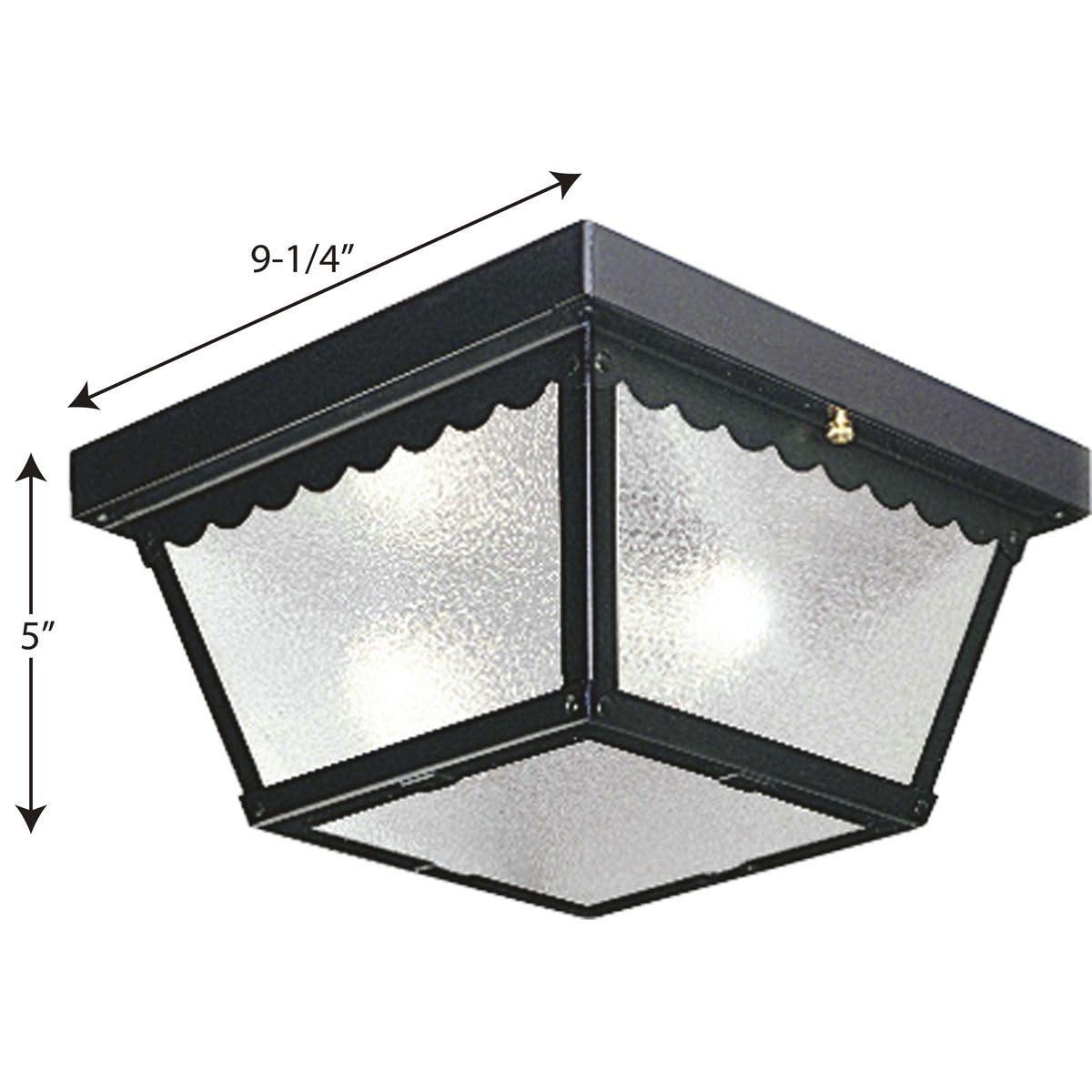 Progress Lighting, Recessed Collection, 2-Light Ceiling Mount, Matte Black, Textured Glass, Scalloped Edge