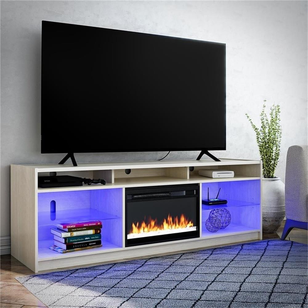 Luna Ivory Oak 75" Electric Fireplace TV Console