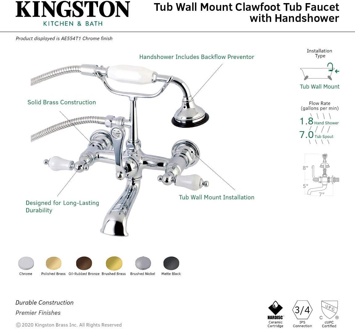 Polished Brass Wall Mount Clawfoot Tub Faucet with Hand Shower