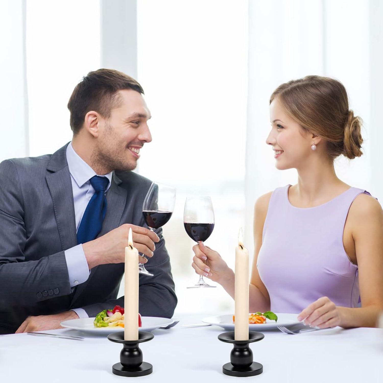 Home Decor Taper Candle Holder Set Of 2, Metal Candle Holders for Pillar Candles, Black Can