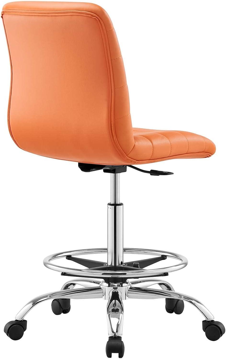 Modway Ripple Armless Vegan Leather Drafting Chair in Silver Orange