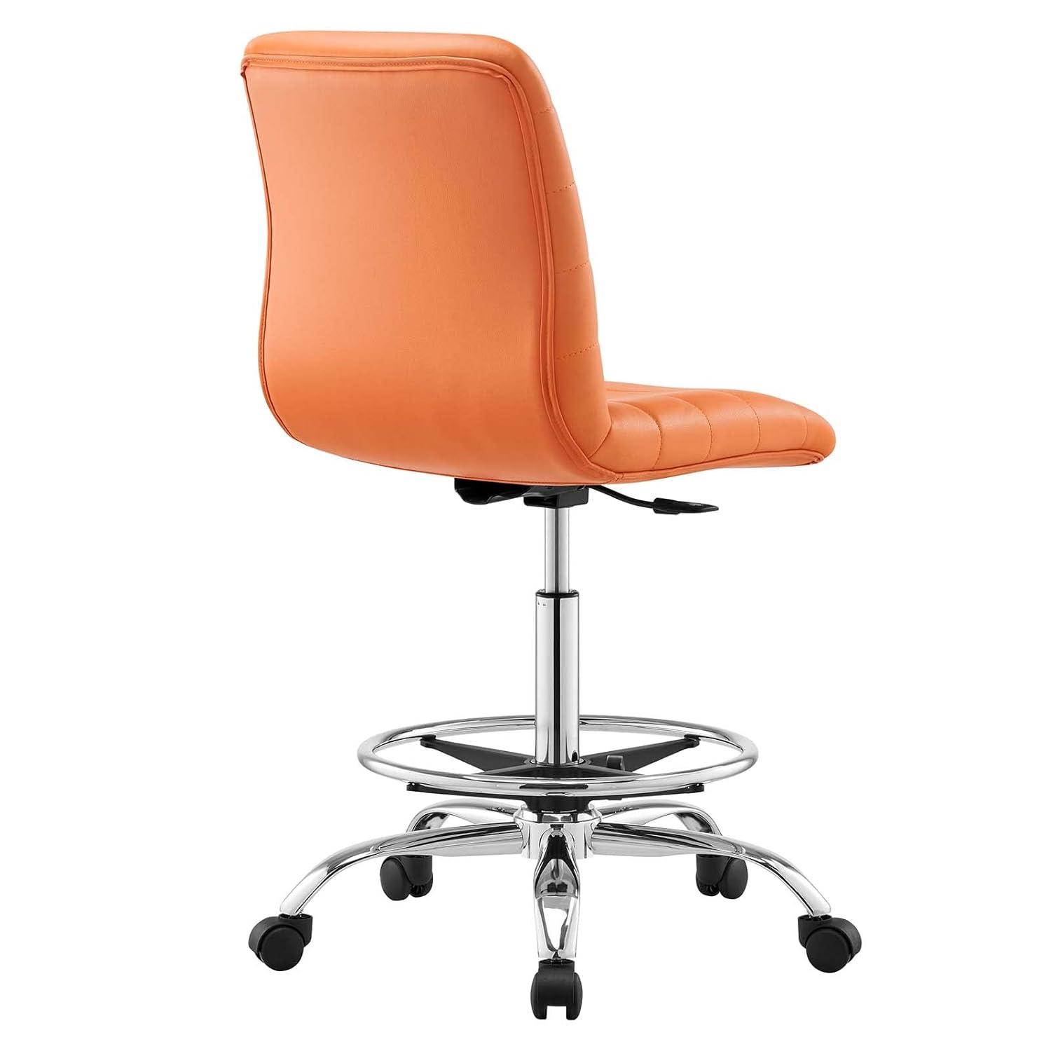 Modway Ripple Armless Vegan Leather Drafting Chair in Silver Orange