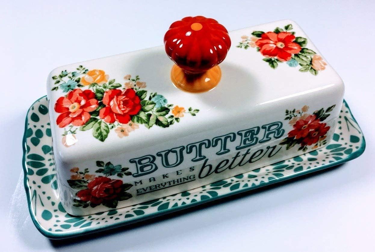 Vintage Floral Butter Dish Stoneware