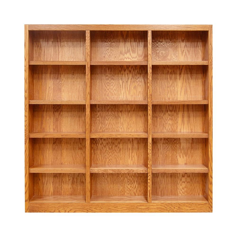Concepts in Wood Traditional 72" Tall 15-Shelf Triple Wide Wood Bookcase in Oak