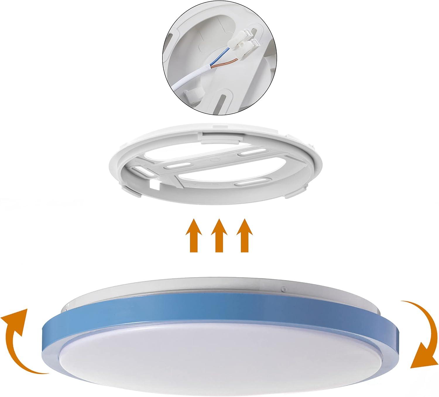 Quickway Imports Round LED Ceiling Light Fixture, 6500K 30,000 Hour Lifetime 15.5" Single Blue