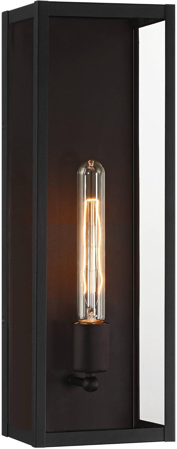John Timberland Cornell 18" High Modern Box Outdoor Wall Light Fixture Mount Porch House Exterior Outside Edison Bulb Sand Black Clear Glass Shade