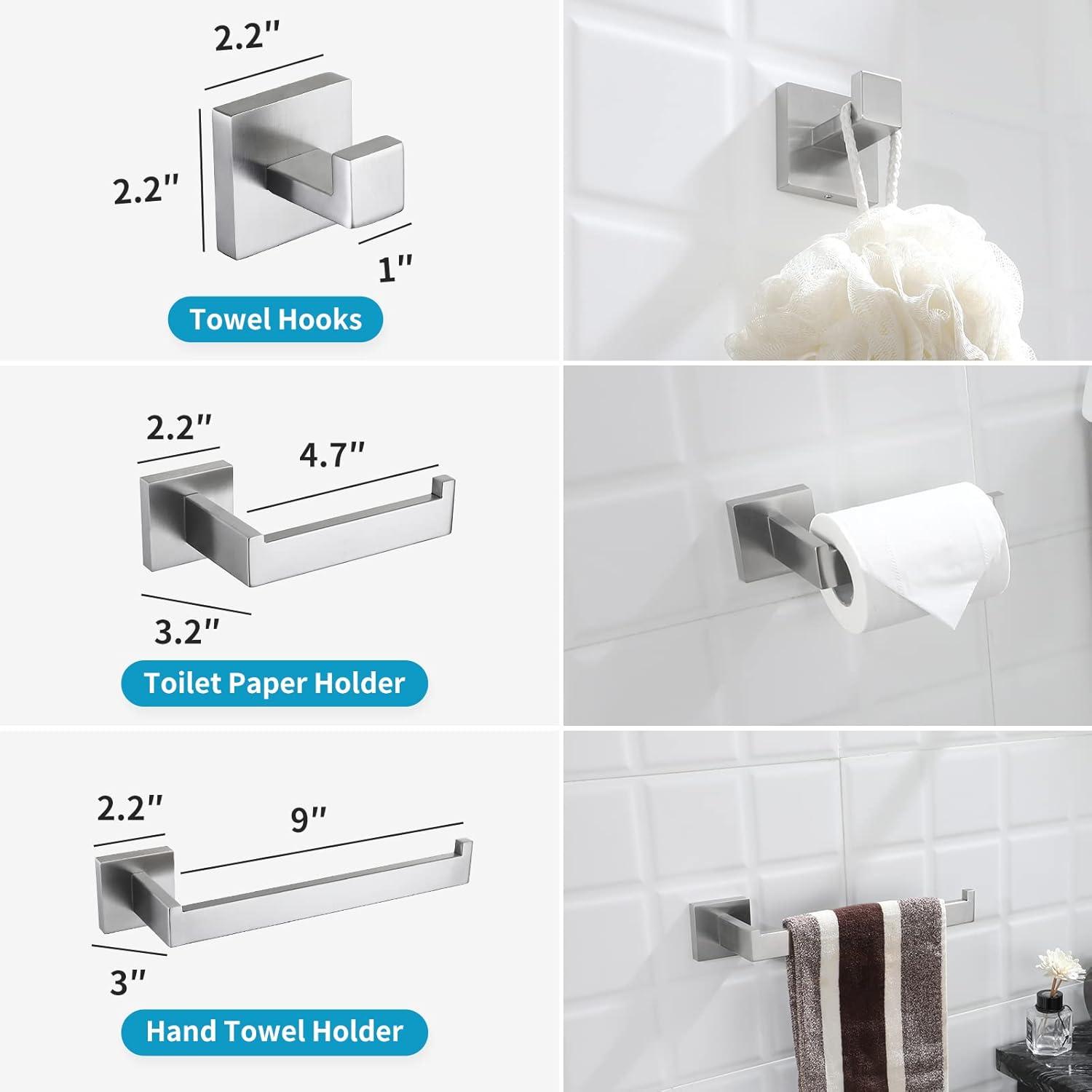 AUMIY  5 pcs Bathroom Hardware Accessories Set  Stainless Steel  Towel Bar Set  Includes  Towel Bar  Toilet Paper Holder  Hand Towel Holder And 2*Towel Hooks  Wall Mounted