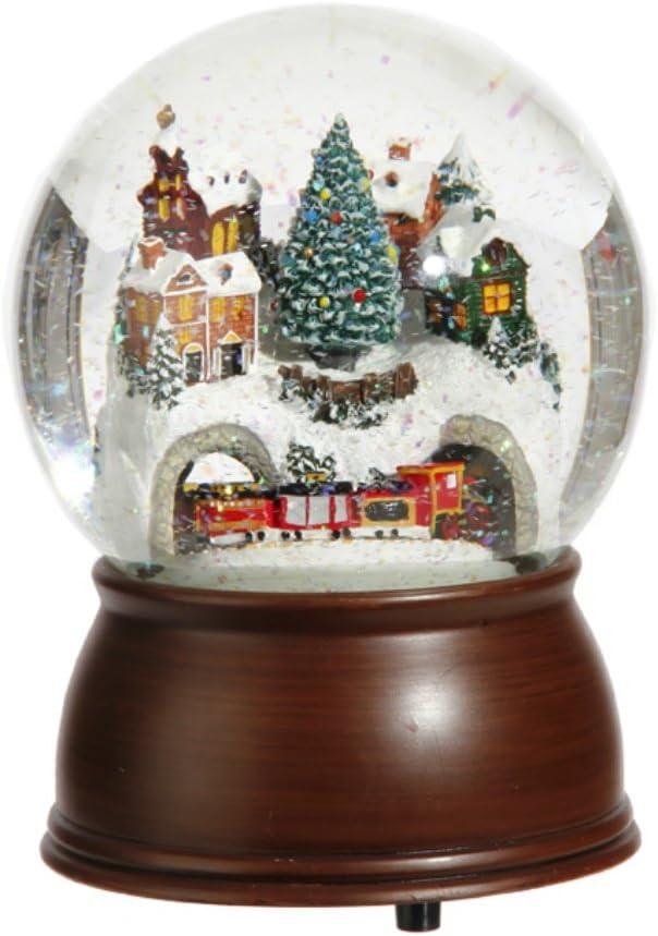 6.5-Inch Musical Snow Globe with Moving Train and House Scene