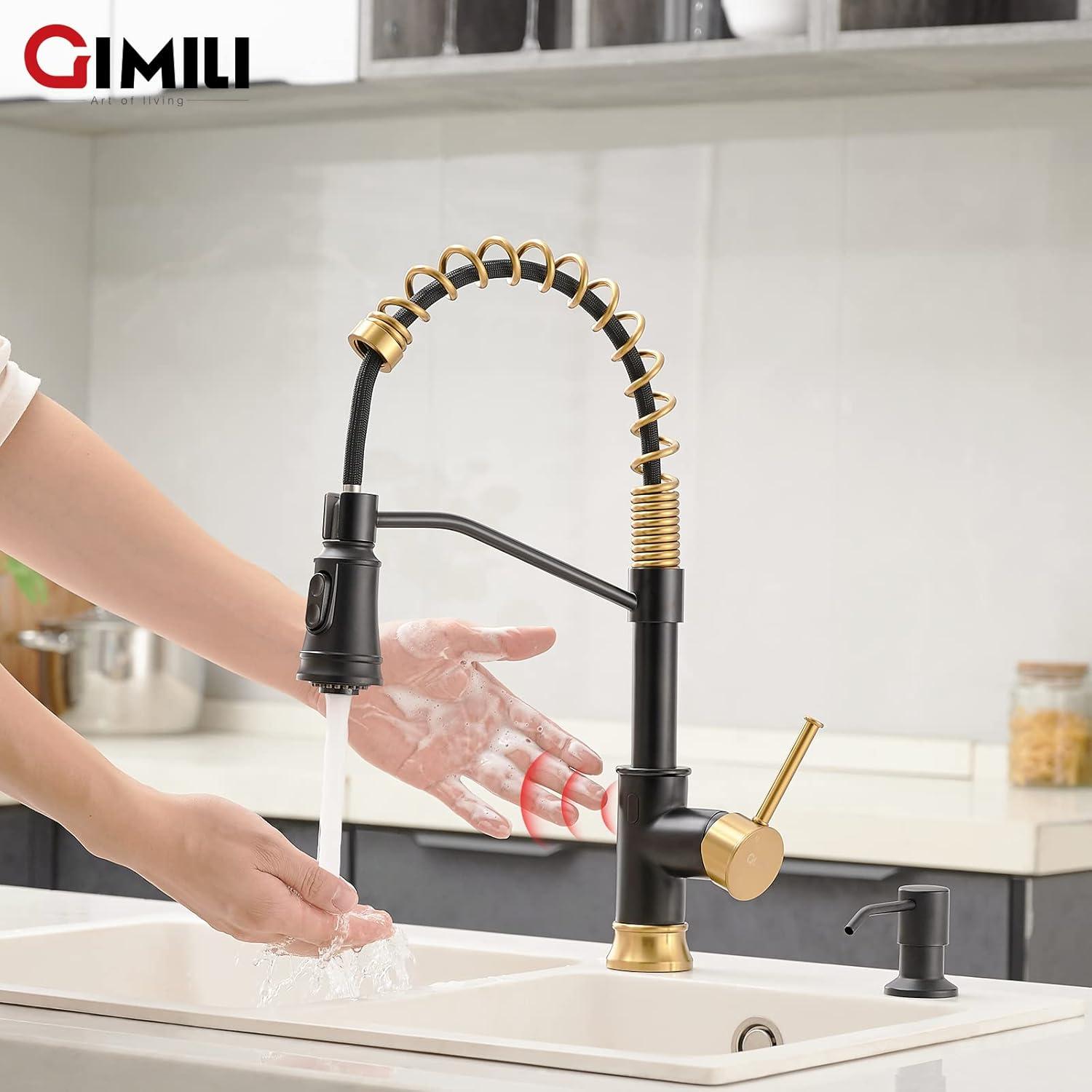 Black and Gold Touchless Kitchen Faucet with Pull Down Sprayer