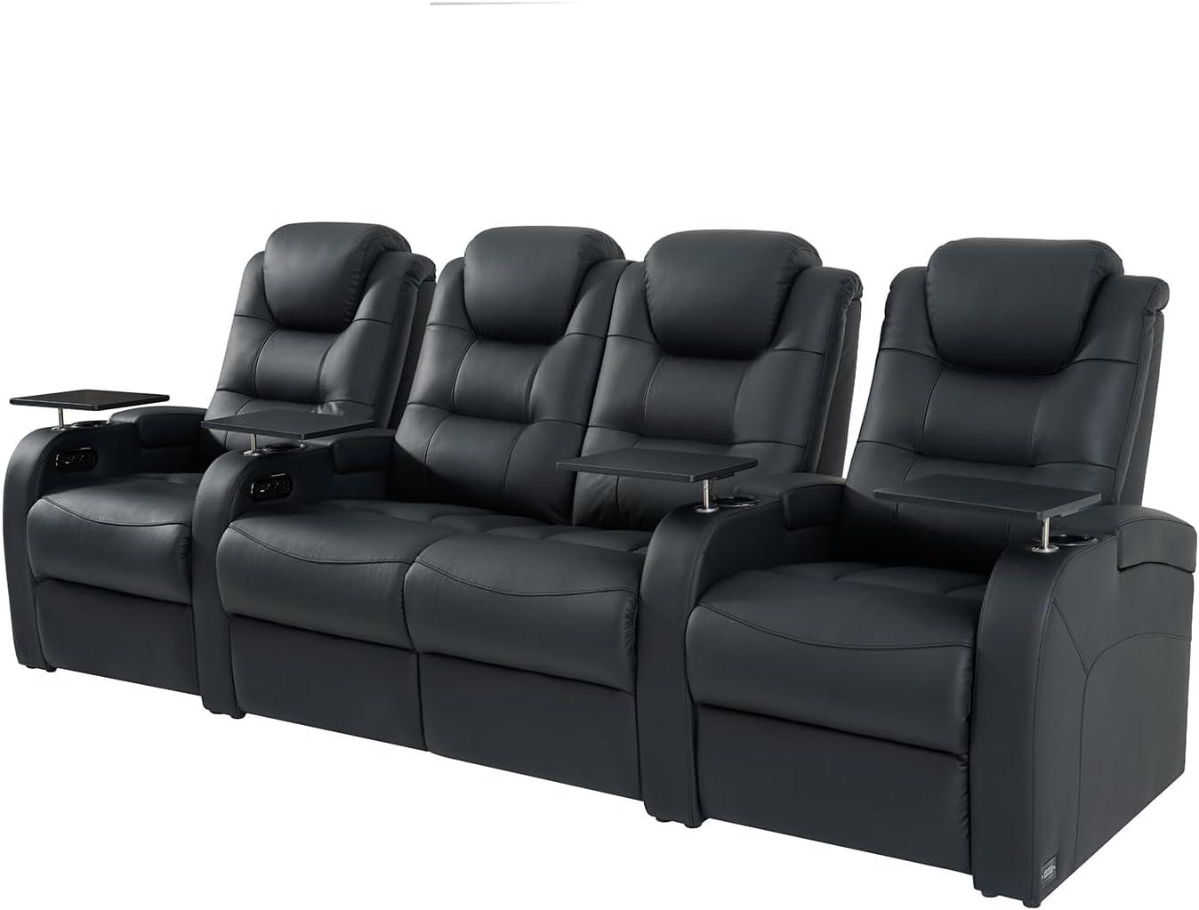 Orren Ellis Leather Home Theater Seating Dual Power Movie Theater Chairs Theater Recliner Sofa