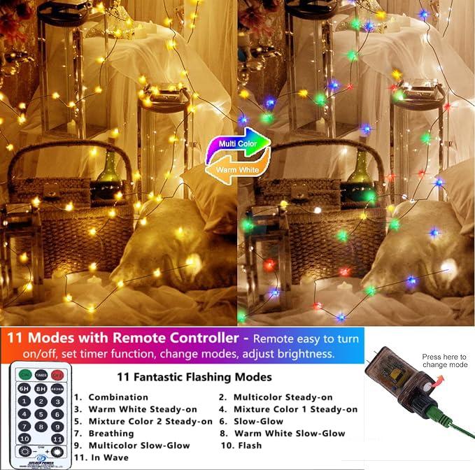 Decute 500LED 164FT Christmas Tree String Lights Green Wire Dimmable with Remote Control, UL Listed Plug in Fairy Starry Lights Decorative for Christmas Tree Party Wedding Indoor Outdoor Warm White