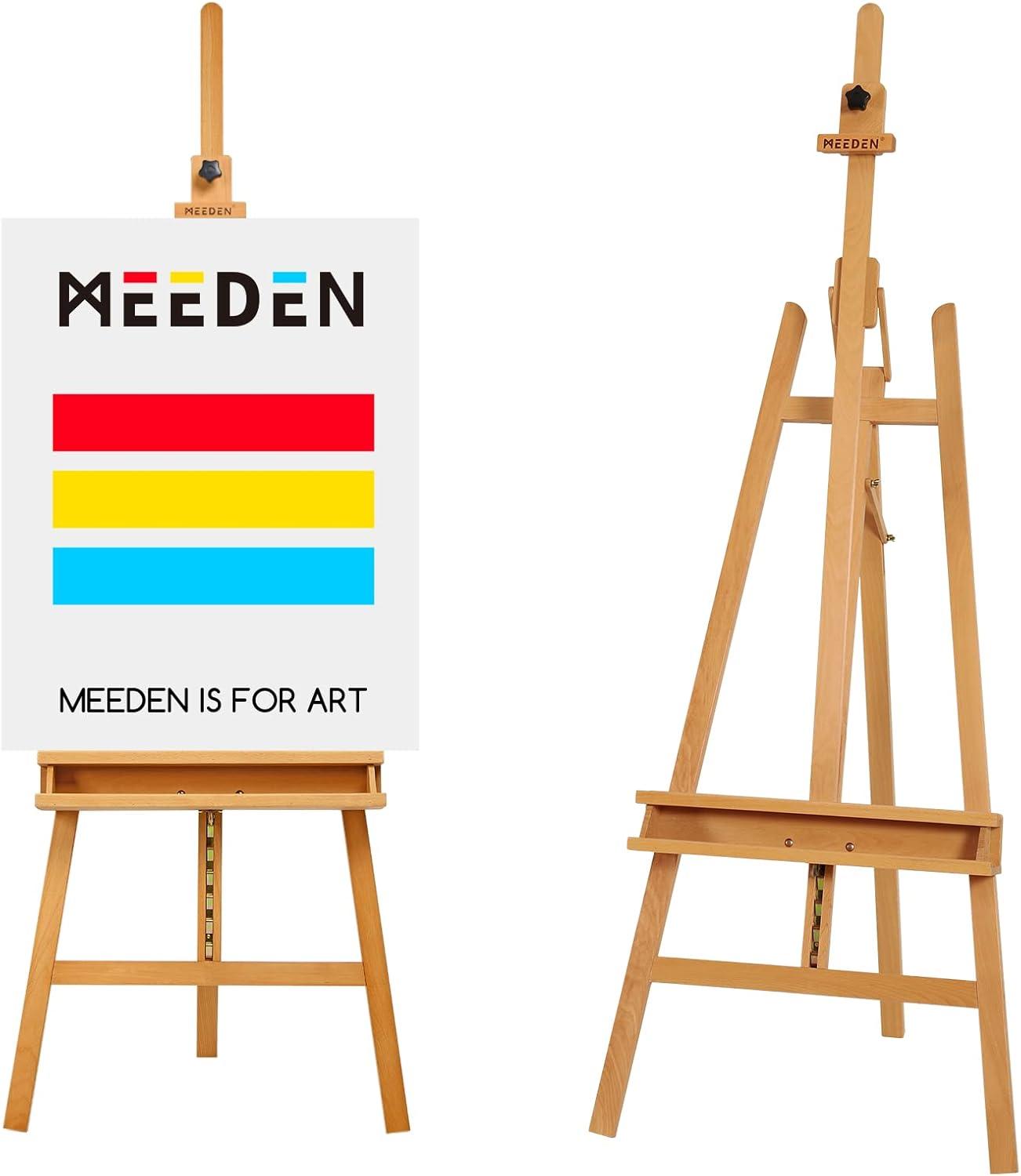 MEEDEN Large Painters Easel Adjustable Solid Beech Wood Artist Easel, Studio Easel for Adults with Brush Holder, Holds Canvas up to 48