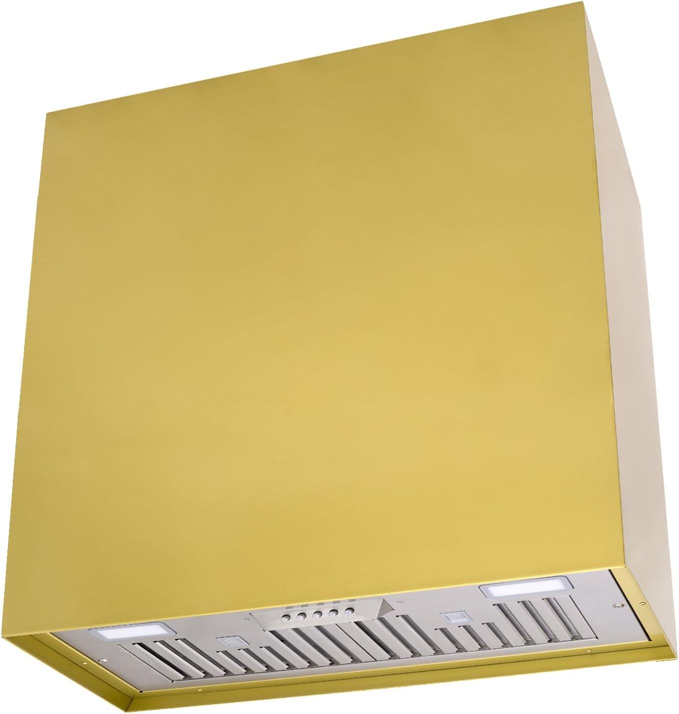 Akicon Stainless Steel Range Hood, Modern Box Kitchen Hood with Powerful Vent Motor, Wall Mount, 30”W*30”H*14D, Matte Gold (AKHS30H-MG)