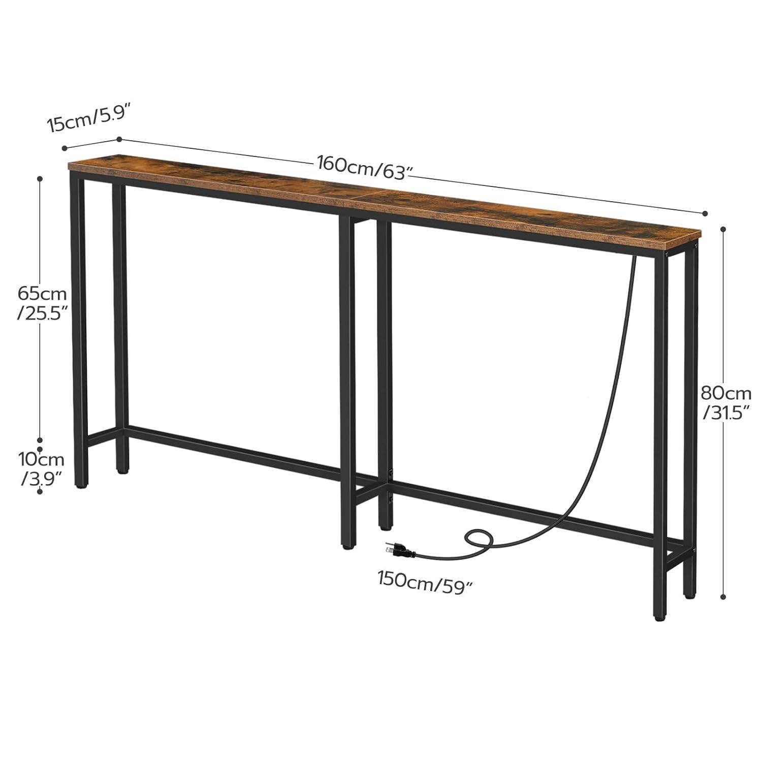 Console Table with Power Outlet, 63" Narrow Sofa Industrial Entryway Behind Couch Table with USB Ports for Entryway, Hallway, Foyer, Living Room, Bedroom CTHR16E01Z