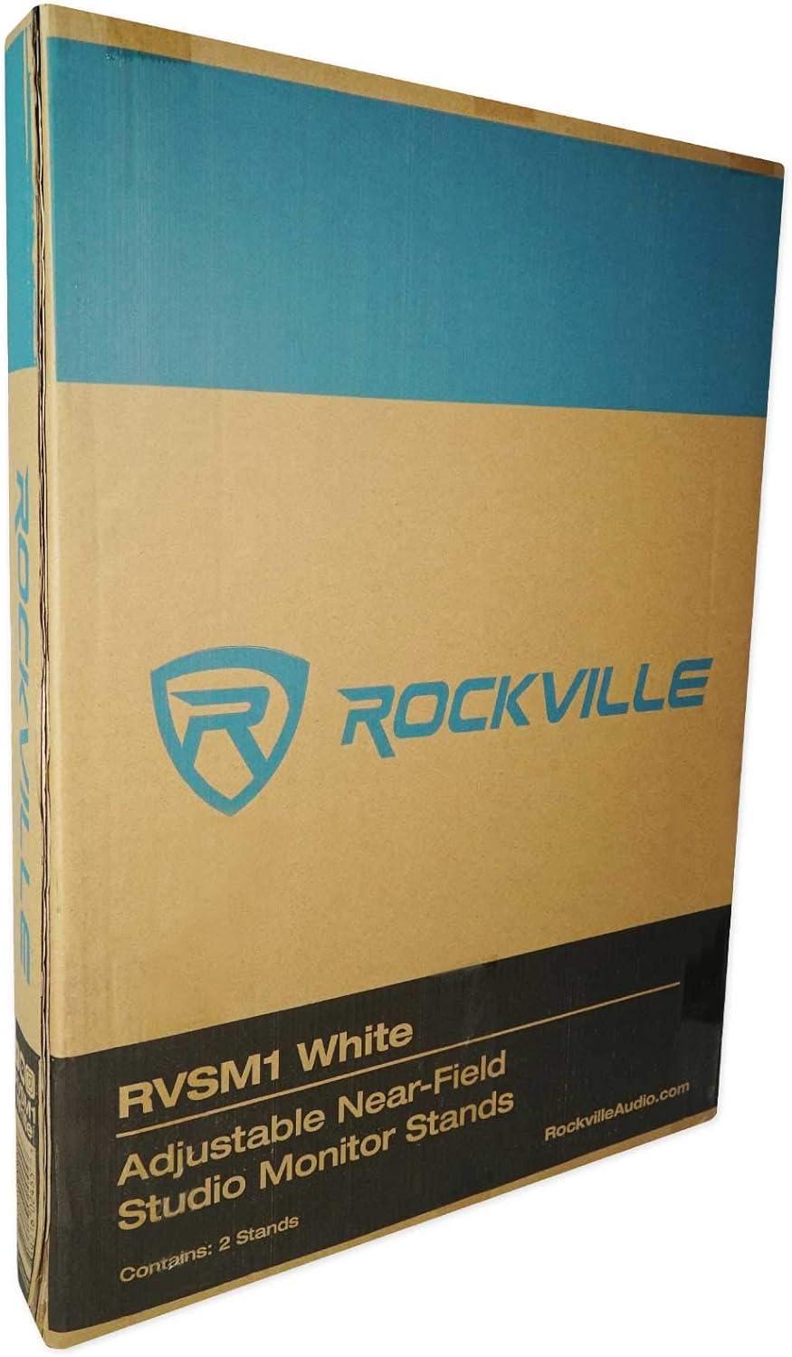 Pair Rockville RVSM1 White Studio Monitor Speaker Stands w/ Adjustable Height