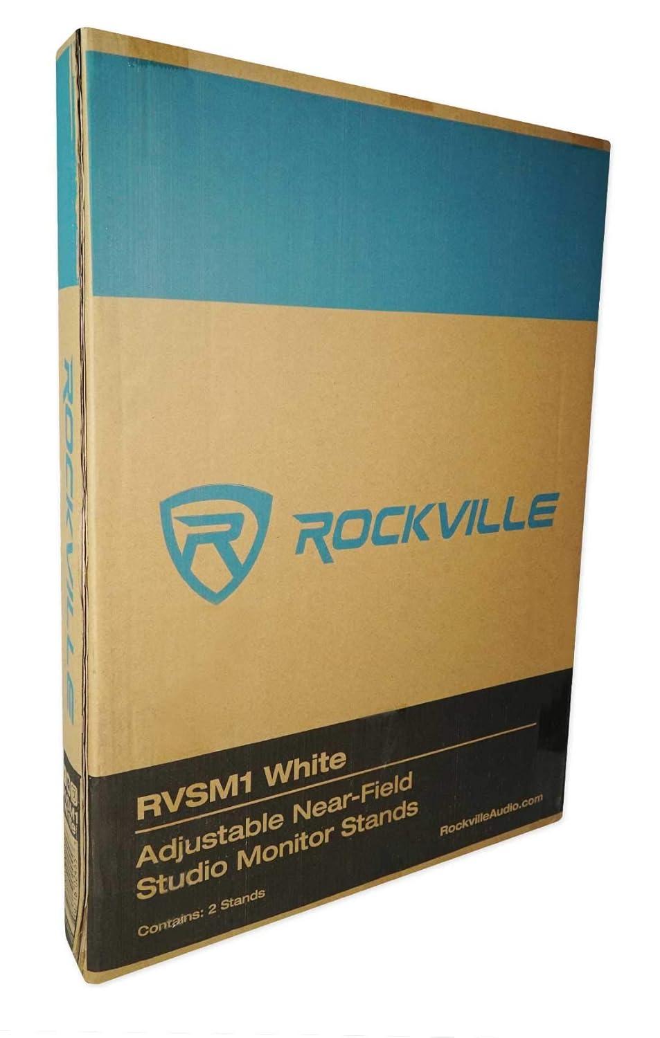 Pair Rockville RVSM1 White Studio Monitor Speaker Stands w/ Adjustable Height