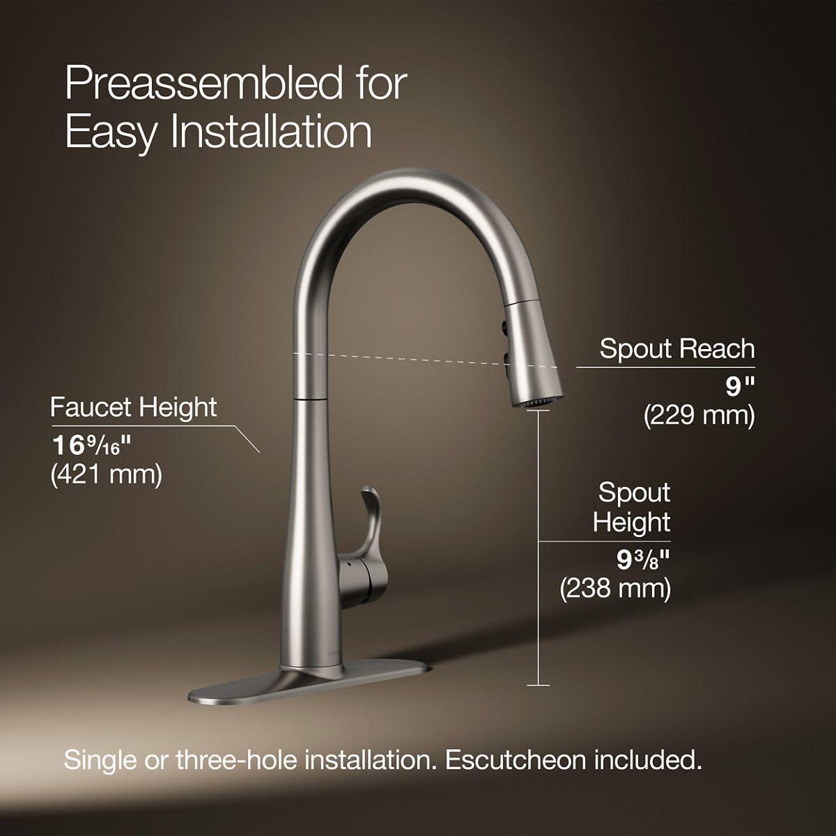 Simplice Touchless Pull-Down Kitchen Sink Faucet with Three-Function Sprayhead