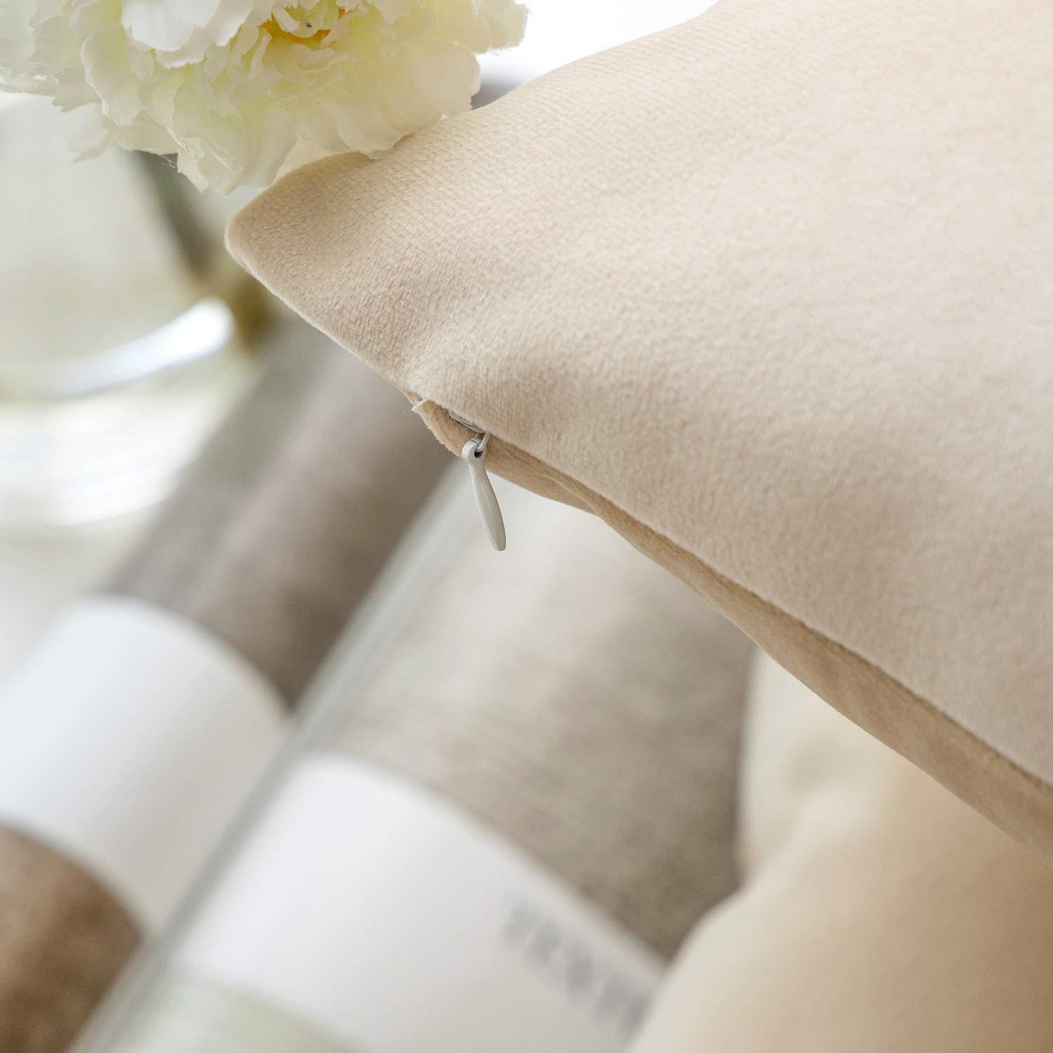 Toptie Set of 2 Velvet Pillow Covers 18" x 18", Throw Cushion Case for Sofa Bedroom (Beige)